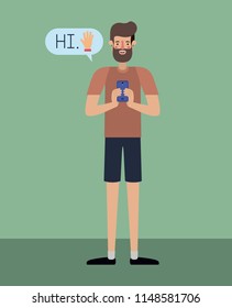 man chating with smartphone