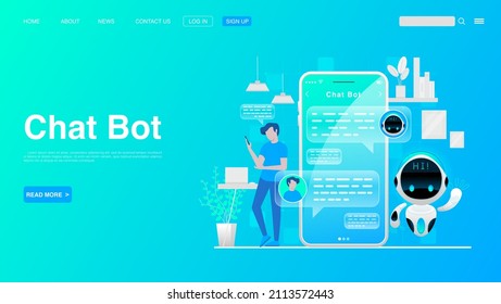 Hombre Chateando Con Un Bot De Chat En Smartphone. Tecnología de bots de chat y concepto de centro de ayuda en línea. EPS vectorial 10
