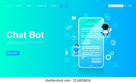 Man Chatting With Chat Bot On Smartphone. Chat Bot Technology and Online Help Center Concept. Vector EPS 10