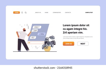 man chatting on digital screen guy using chat app social media network online communication concept horizontal
