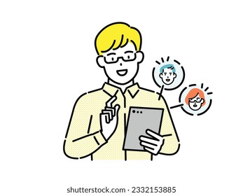 Man chatting on a tablet