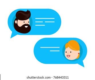 Man chatting with woman. Vector flat modern style cartoon character illustration icon design. Isolated on white background. Dialog message,chat concept