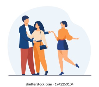 Man Cheating His Girlfriend With Another Woman. Love, Infidelity, Truth Flat Vector Illustration. Relationship And Adultery Concept For Banner, Website Design Or Landing Web Page