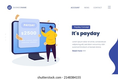 A man check balance for payday illustration concept on landing page design
