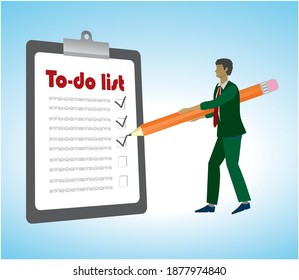 Man with check list. Vector illustration.