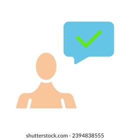 Man with check mark inside speech bubble. Approved, agreement, agree, communication, correspondence, business conversation, message, email, text. Colorful icon on white background - Shutterstock ID 2394838555