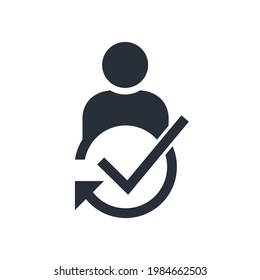 Man and check mark. The right specialist. Professional master. Vector icon isolated on white background.