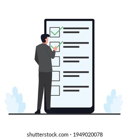 Man check on survey inside phone.