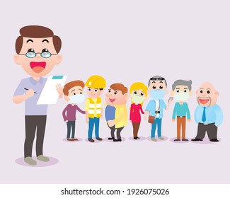 Man check and test many relate 
 people to protect health. vector illustration isolated cartoon