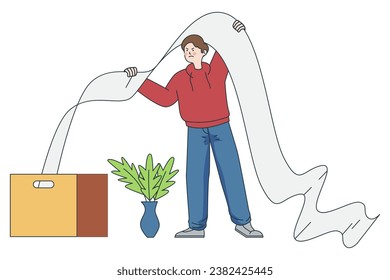 Man checking, analyzing, inspecting text, searching data from the box