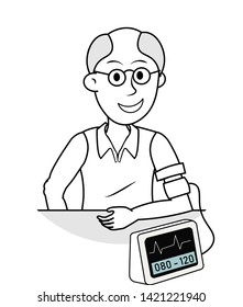 Man checking blood pressure using digital pressure machine