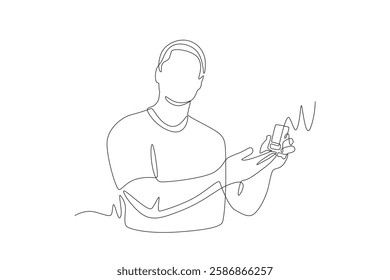 Man checking blood test measuring cholesterol and blood sugar. Blood test concept one-line drawing