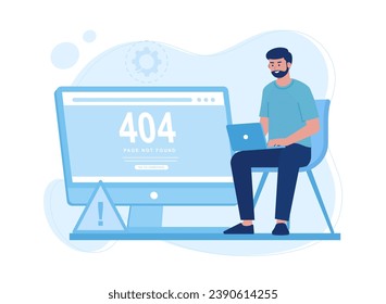 A man is checking a device for repairs trending concept flat illustration