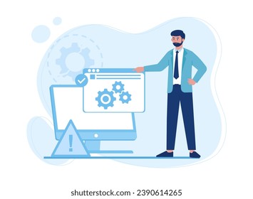 A man is checking a device for repairs trending concept flat illustration