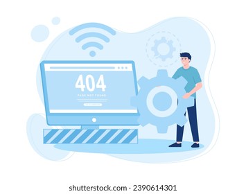 A man is checking a device for repairs trending concept flat illustration