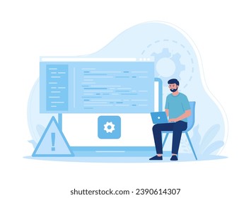 A man is checking a device for repairs trending concept flat illustration
