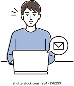 man checking email on laptop