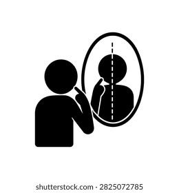 Man checking facial asymmetry in mirror icon