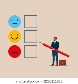 Man checking his mental health. Anxiety and happiness. Modern flay vector illustration.