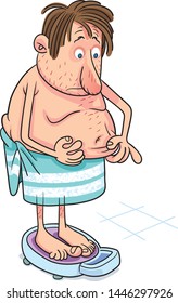 Man checking his weight on weight scale  