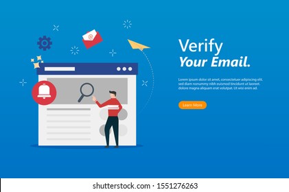man checking mail concept. Business man vector illustration. Working process, New email message, mail notification. Social network, searching mail, New incoming message, mail sending. flat & eps 10