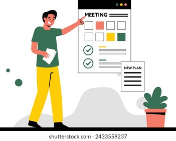 Man is checking meeting schedule