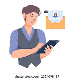 Man checking online resume, flat illustration 