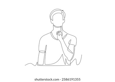 Man checking pulse in neck. Counting pulse concept one-line drawing