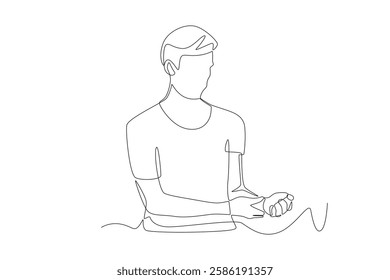 Man checking pulse on hand. Counting pulse concept one-line drawing