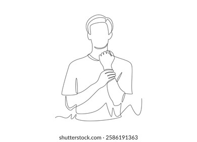 Man checking pulse on hand. Counting pulse concept one-line drawing