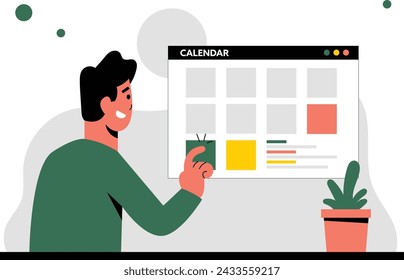 Man checking the schedule on the calendar 
