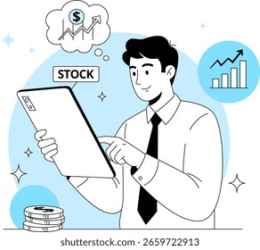 man checking the stock market with vector design flat illustration 