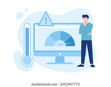 man checking temperature on computer trending concept flat illustration