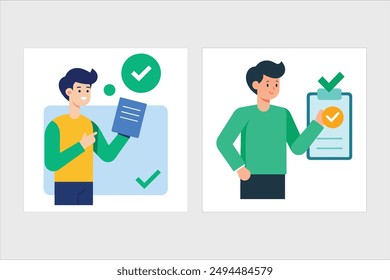 Man checking vector illustration icons