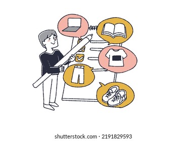 A man checking what he wants People who have a favorite list at an online shop
