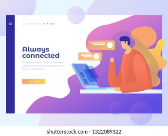 A man checks email. The concept of communication and business correspondence on the Internet. Title for website. Homepage. Landing Page. Vector illustration for web.