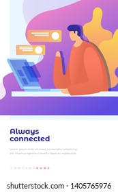 A man checks email. The concept of communication and business correspondence on the Internet. Vector illustration for banner.