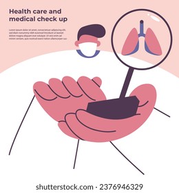 A man checks his lung test results on his phone. Artificial Intelligence help in health care. Flat vector illustration.