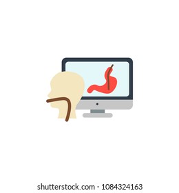 The man checks the organ. An x-ray is displayed. Medical examination, inspect. Health check, test. Animated character. Vector illustration.