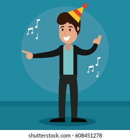man cheerful dance party
