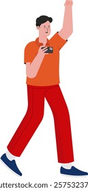 Man Cheering Fan in Sports Attire with Phone Illustration