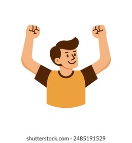 man cheering his win flat color vector illustration template design