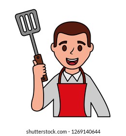 man chef with apron and spatula