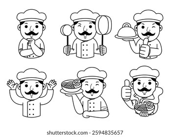 man chef cartoon character line art