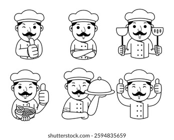 man chef cartoon character line art