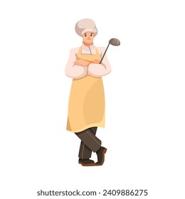 Man Chef Character in Uniform with Ladle in Restaurant Cooking Meal Vector Illustration