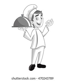 man chef chefs hat plate person kitchen restaurant icon. Cartoon and anime design. Vector illustration