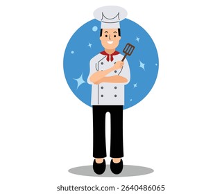 Man Chef Cooking Cartoon Illustration. Happy chef character with spatula