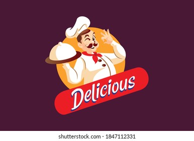 a Man Chef with delicious food mascot logo