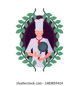 man chef holding frying pan cooking